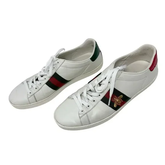 Gucci Ace Bee Embroidered Leather Sneakers White Size 39.5 US 9.5 - Picture 6 of 10